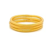 MAJALE Pack de 3 o 5 Pulseras Estilo Pan de Oro para Mujer - Brazalete Dorado Brillante - Pulsera Budista Tibetana Kumlai Temple Ligera (Pack de 3 - Talla S - ORO)