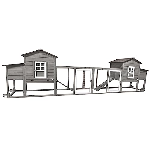 PetsCosset 158in Chicken Coop Wooden Indoor Outdoor for 1-6 Chickens Extension Chicken Houses with Removable Tray Nesting Box and Run（Set of Two）,