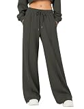 Rapbin Womens Tracksuit Bottoms Wide Leg Fleece Lined Joggers Dark Grey