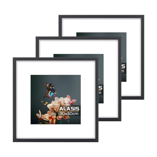 Walasis Lot de 3 cadres photo pour photos, images, poster (Noir, 30x30)