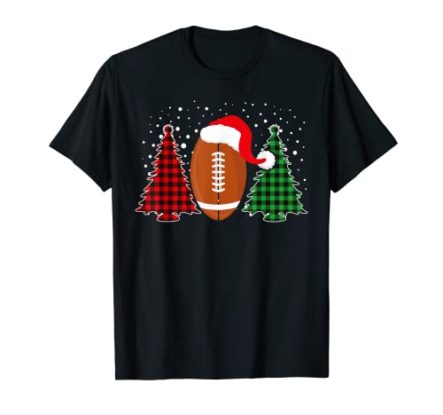 Fútbol americano Sombrero de Santa Buffalo Plaid Árbol de Navidad Camiseta