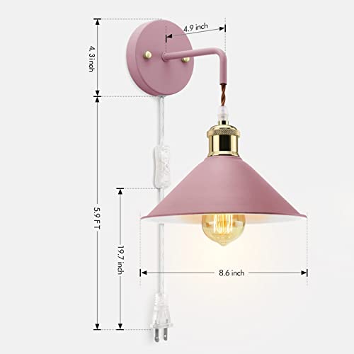 Image of KEWANNO Plug in Wall Sconces, 2PACK Wall Lamp with Plug in Cord, Plug in Wall Light, Sconces Wall Lighting Plugin, E26 Modern Wall Light Fixtures (Pink)