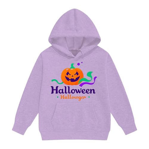 Unisex Kids Hooded Sweatshirt Halloween Long Sleeve Fleece Pumpkin Print Pullover Oversized Tops with Pocket