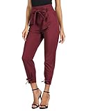 GRACE KARIN Women's Cropped Paper Bag Waist Pants with Pockets Wine