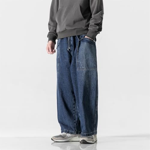 Seidarise Men's Work Jeans Casual Hip Hop Cargo Solid Color Loose Fit Straight Wide Leg Cotton Denim Pants with Zipper3