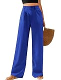 Feiersi Womens Casual Wide Leg Pants High Waisted Button Down Straight Long Trousers Palazzo Pants(Royal Blue,X-Small)