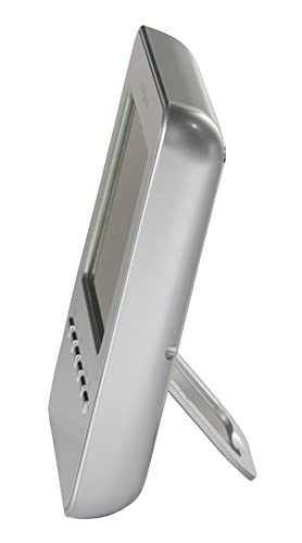 Howard Miller Weather View Table Clock 645-693 – Satin Silver Finish, Lcd Screen, Displays Temperature, Humidity, Calendar, Moon Phase & Time, Quartz & Alarm Movement #TOP2