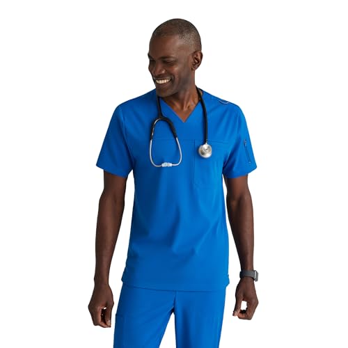 BARCO Grey’s Anatomy Spandex Stretch Direct Rapid Scrub Top for Men – New Royal, 4-Pocket V-Neck Shirt w/Spandex Stretch, Wrinkle Release & Soil Release Fabric – XL, Regular Fit