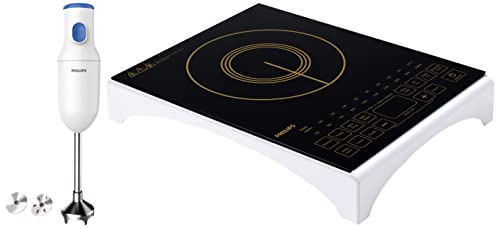 Image of PHILIPS Viva Collection HD4938 /01 2100-Watt Glass Induction Cooktop with Sensor Touch (Black) & PHILIPS HL1655 /00 Hand Blender, 250W