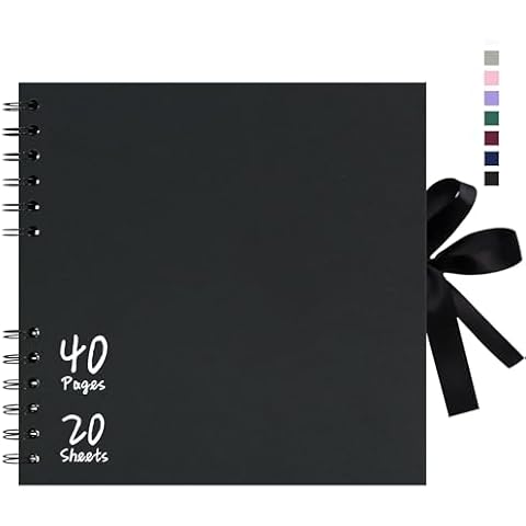 Vienrose 8x8 Inch Scrapbook Album, Small Photo Album DIY Scrapbook Black Thick Kraft Paper Memory Book, Scrap Book Photo Albums for Couple Baby Wedding Family Cover