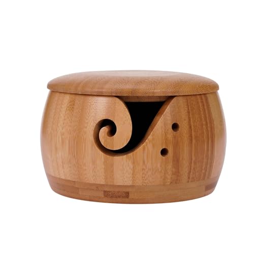 Generic Wooden Yarn Bowl with Lid, Brown, 5.91x3.15in, Glossy Finish, 5oz Capacity, Knitting & Crocheting Accessory