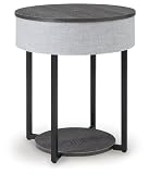 Signature Design by Ashley Sethlen Contemporary Accent Table with 6.5' Speaker and 2' Tweeter, Lower Shelf, Wireless Charging, USB-C Charging Ports, LED Lights Under Tabletop, Gray & Black