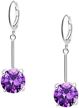 VONSSY Gemstone Drop Dangle Earrings | Stylish 18k Platinum/Gold Plated Leverback Crystal Hanging Dangly Ruby Sapphire Emerald Earrings | Vintage Silver Jewelry Gift for Mother Daughter Wife
