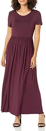 Amazon Essentials Women's Short-Sleeve Waisted Maxi Dress (Available in Plus Size), Burgundy, Medium