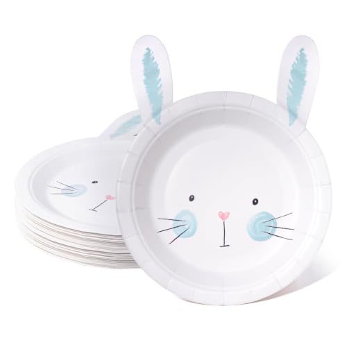 Cheerland Bunny Plates Blue Easter Paper Plate Cute Rabbit Shaped Tableware 7 Inch for Themed Birthday Decorations Some Bunnies is One Gender Reveal Garden Spring Tea Party Baby Shower Supplies 24pcs