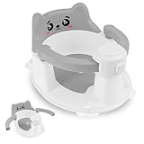 Badewannensitz Baby Ab 6 Monate 36x29x20cm Badewannensitz Baby mit 4 Rutschfest Saugnapf Abflussloch Einfach Entsperren Tragbar Cartoon Kinder Badesitz für Zuhause Urlaub (Graues Lächeln)