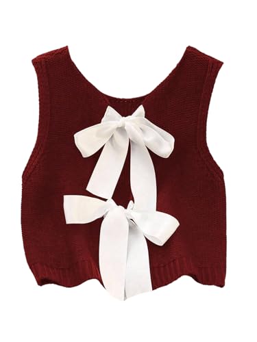 Image of GORGLITTER Women's Tie Back Cropped Sweater Vest Bow Sleeveless Knit Tank Tops Trendy Cute Cardigan Dressy Casual Outfits