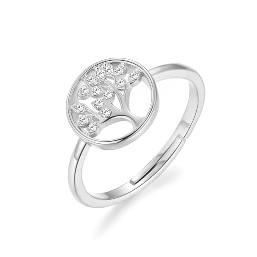 Philip Jones Anillo de árbol de la vida enchapado en plata creado con cristales de Zircondia®