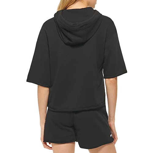 Dkny Women's Hoodie Short Sleeve Rhinestone Logo Top, Black #TOP3