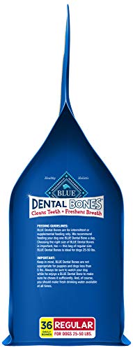 Blue Buffalo Dental Bones Regular Natural Dental Chew Dog Treats, (25-50 Lbs) 36-Oz Bag Jumbo Pack #TOP7