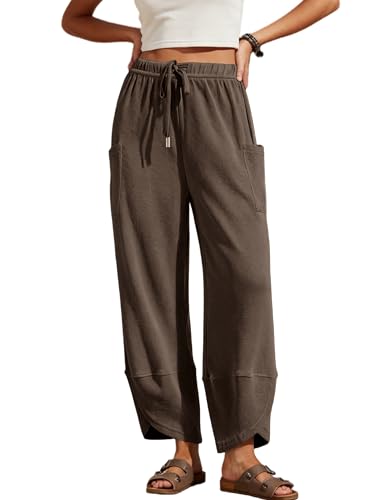 Xiaoxuemeng Womens Wide Leg Sweatpants Elastic Waist Baggy Harem Pants Drawstring Palazzo Sweatpants(0868-Coffee-M)
