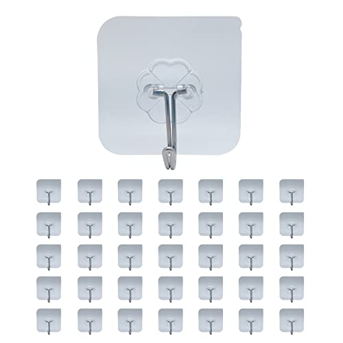 36 Stück Transparente Haken Klebehaken selbstklebende Haken 304 Edelstahlhaken Ohne Bohren Handtuchhaken, geeignet für Küche und Bad, nicht durchschlagbare Haken, Kleiderhaken 6*6cm Cover