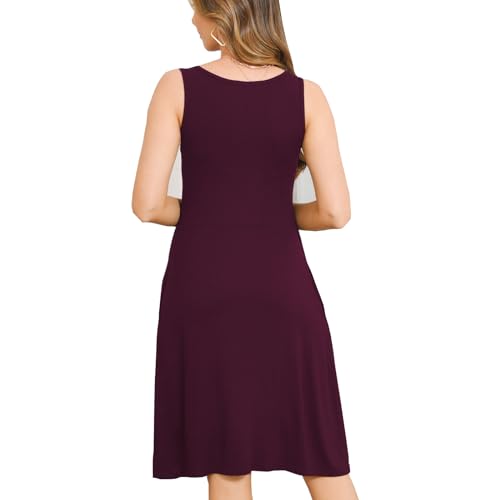 Bearsland Women's Sleeveless Maternity Dress Nursing Breastfeeding Knee-Length Dresses with Pockets,Purplered,S