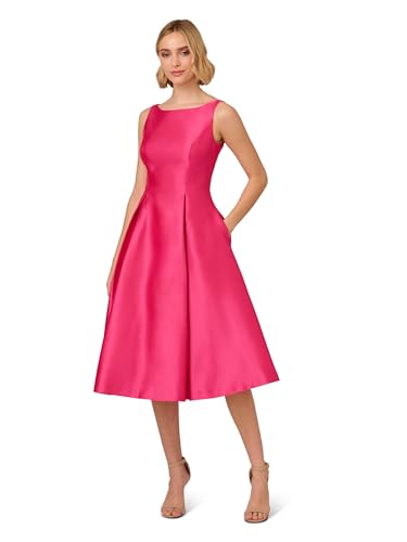 Adrianna Papell Women's Sleeveless Tea Length Dress, Electric Pink, 8
