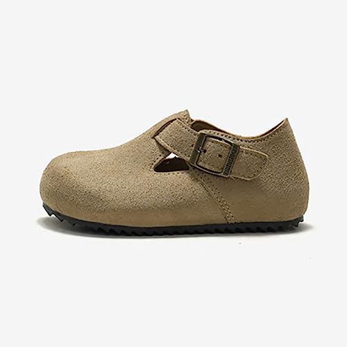 Auhoho Sapato infantil casual de cortiça de couro para meninos e meninas, Damasco, 2.5 Little Kid