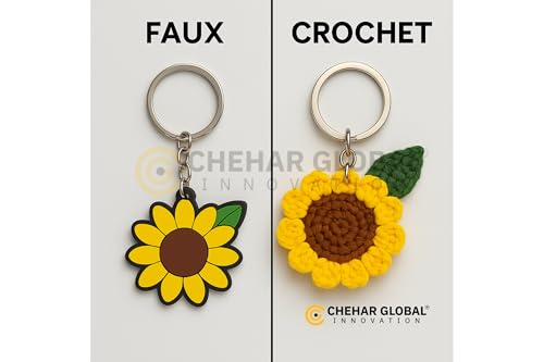 Image of JCGI Handmade Crochet Sunflower Keychain Decorative Cute Bag Purse Keyrings Charm Love Stylish Lightweight Motorbike Car Unique Personalized Keychain Girlfriend Sister Gift Travel Accessories