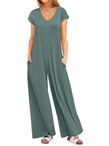 ANRABESS Jumpsuits for Women 2026 Summer Casual Loose Cap Sleeve Crewneck Wide Leg Rompers Jumper One Piece Beach Outfits