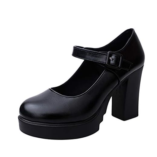 Zapatos de Tacón Alto Ancho Plataforma para Mujer Invierno Primavera 2019 PAOLIAN Zapatos Tacón Grueso Cuña Fiesta Elegantes Vestir Calzado de Trabajo de Piel Cuña Negros con Hebilla