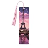 Pink Paris Wooden Bookmarks for Book Lovers, Handmade DIY Book Mark with Colorful Tassels Double-Sided Printed Page Markers Artistic Book Accessories Gift for Women Men