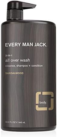 Every Man Jack 3-in-1 All Over Wash, Sandalwood, 32-ounce, brown