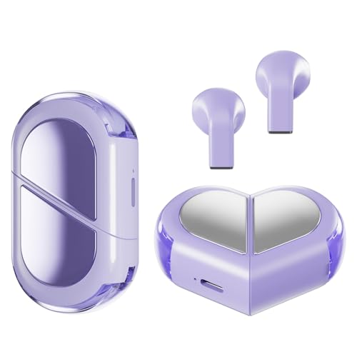 Image of Purple Heart Wireless Earbuds for Girls Kids, Cute Mini Tiny Small Invisible Earbuds Wireless Bluetooth for Small Ears Canals Women Rose Gold Kawai Blue Tooth Ear Buds for iPhone Android