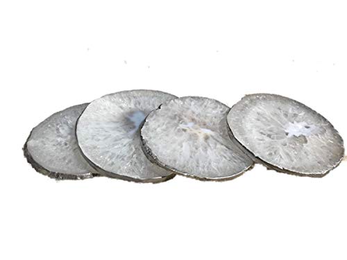 Dashalexandra Agate Coaster Set Of 4 - Silver Plated Authentic Brazilian Agate Coasters - White #TOP24
