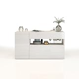 WHOUS Credenza e Buffet POTENZA per Soggiorno con 1 Anta, 1 a Ribalta e 1 Cassetto, Madia per Salotto, Cucina e Sala da Pranzo in Legno, 140x40x81 cm, Bianco Laccato Lucido