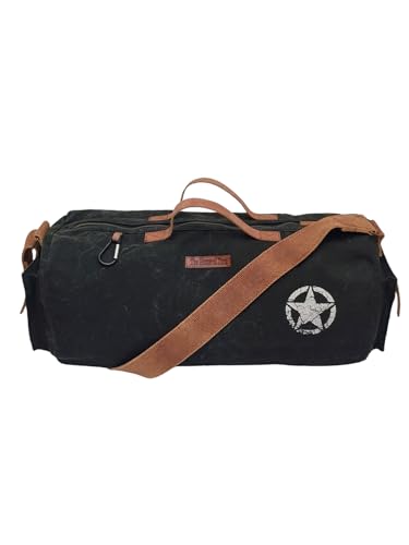 Image of The House of Tara Canvas Travel Duffle Bag | 25 litres | Sports Duffel | Gym Bags | for Men and Women | Adjustable Broad Strap | Airline Carry-On Luggage | Quick Access Pockets | Black