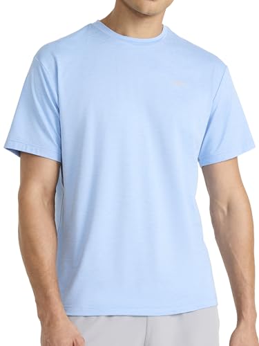 Reebok Men’s Strike Short Sleeve Crewneck T-Shirt, Standard Fit, Lightweight Stretch Poly Jersey Fabric, Placid Blue Heather, Large