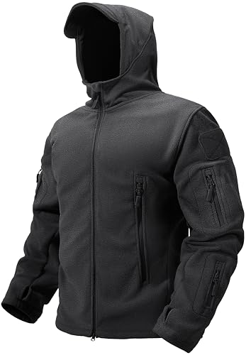 TACVASEN Tactical Hoodies for Men Windproof Fleece Hoodies Zip Up Mens Jacket Winter Warm Hoodie Hunting Black