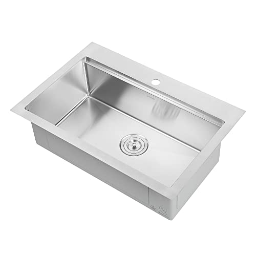Ancona Handcrafted Dual Mount 30” Single Bowl Workstation Kitchen Sink In Satin Stainless Steel With Accessories #TOP3