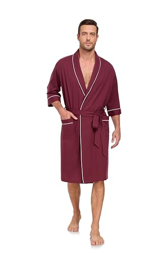 Image of COLORFULLEAF 100% Cotton Men's Bathrobes Summer Kimono Short Sleeve Lightweight Soft Breathable Spa Robe for Men