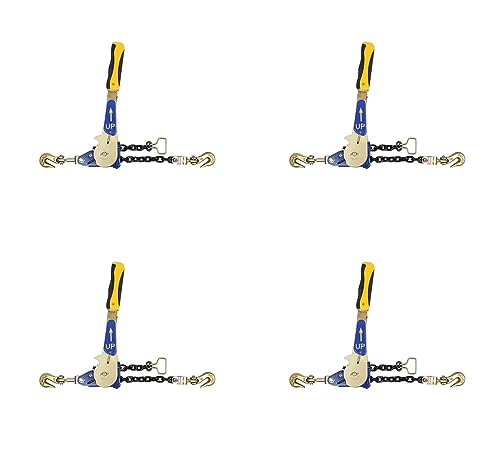 Image of Mytee Products 4 Pack 5 /16 inch-3 /8 inch Easy Ratchet Chain Binder with Grab Hooks & 5400 lbs WLL - Heavy Duty Tie Down Ratchet Load Binder for Flatbed Trailers & Trucks