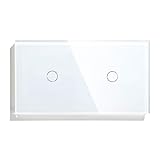 BSEED Interruptor de Luz Inteligente Alexa Interruptor de Luz De Pared Táctil WIFI Doble 1 Gang 1 Vía (Se Requiere Corriente Neutra) Panel de Vidrio Compatible con Alexa/Tuya/Google Home 157*86 Blanco