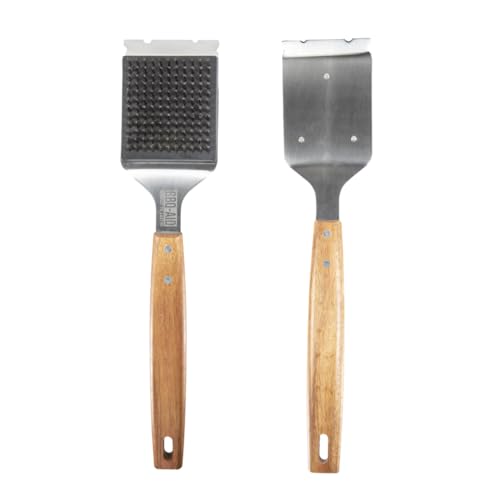 Barbecue Grill Brush and Scraper - Extended, Large Wooden Handle and Stainless Steel Bristles - No Scratch Cleaning for Any Grill: Char Broil & Ceramic - BBQ-Aid