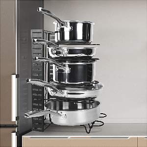 Adjustable Pan Organizer Kitchen Pot Rack for Cabinet and Drawer with 7 Dividers Pantry Pan and Pot Lid Organizer Rack Holder for different sizes of Plates Cutting Boards Pans Pots - Thumbnail 7