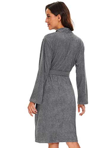 Image of Vislivin Womens Lightweight Bathrobe Soft Kimono Robes Terry Cloth Bathrobe Knee Length Bath Gown