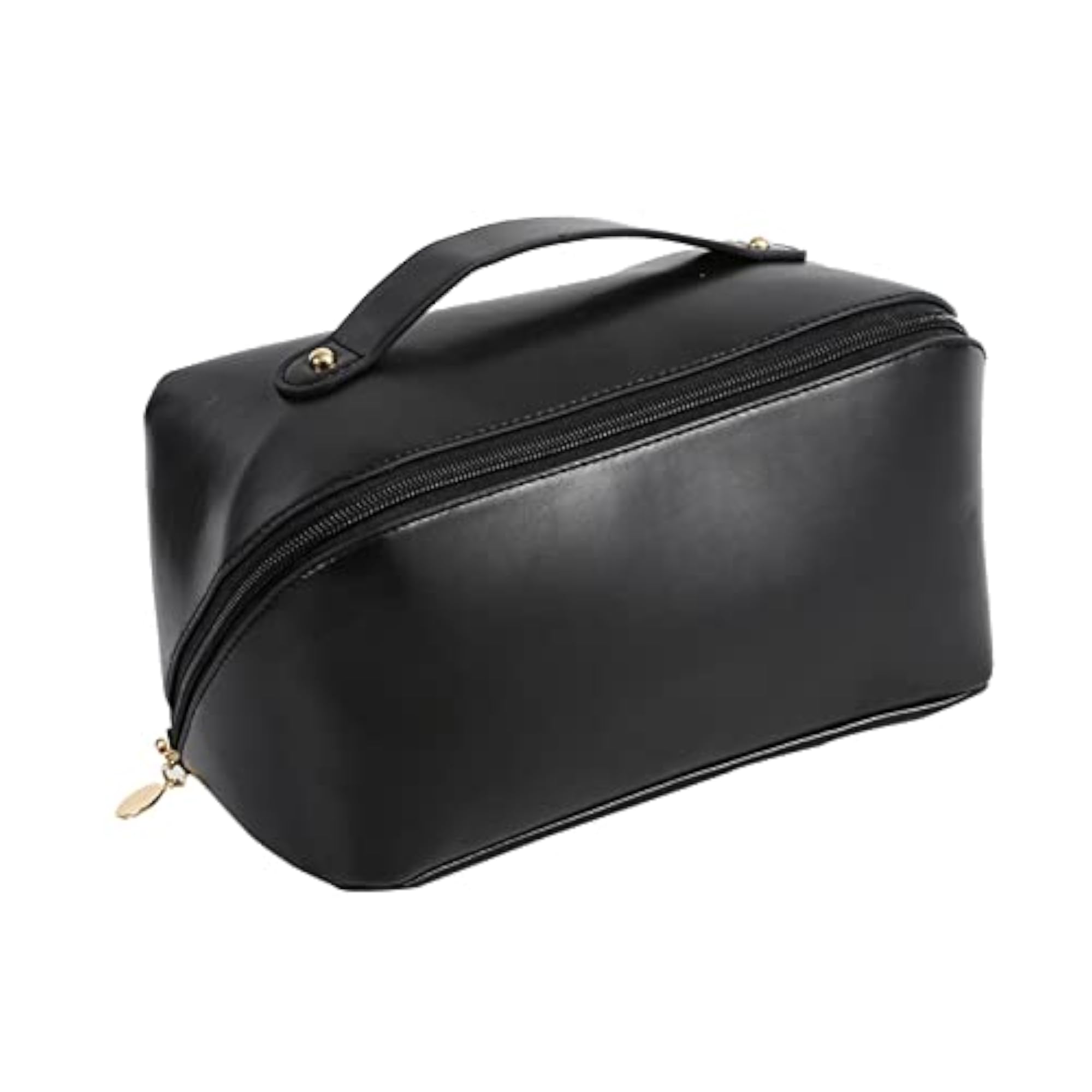 Portable Travel Toiletry Bag PU Leather Handbag Waterproof, Black
