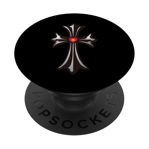 The Shine Red Heart Silver Cross PopSockets PopGrip Adhesivo