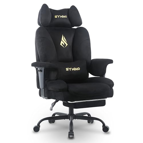 Symino Sofa-ähnliches Gaming Stuhl mit Umhüllendes Sitzerlebnis, Ergonomisch Chefsessel Bürostuhl, Wildlederimitat Schreibtischstuhl Höhenverstellbarer Office Chair Computerstuhl 130kg, Schwarz